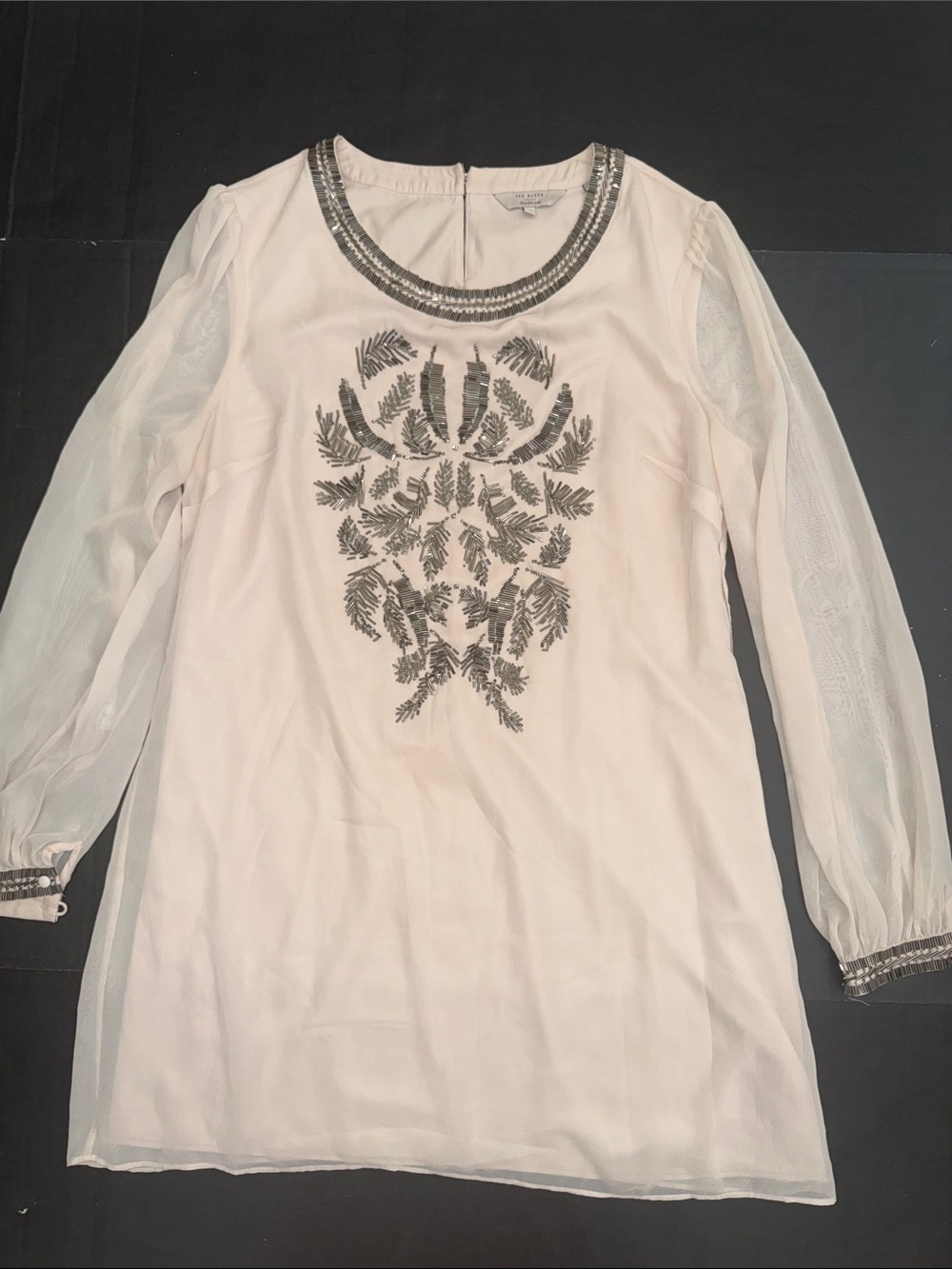 Ted Baker Metallic Beaded Shift Dress Sz S